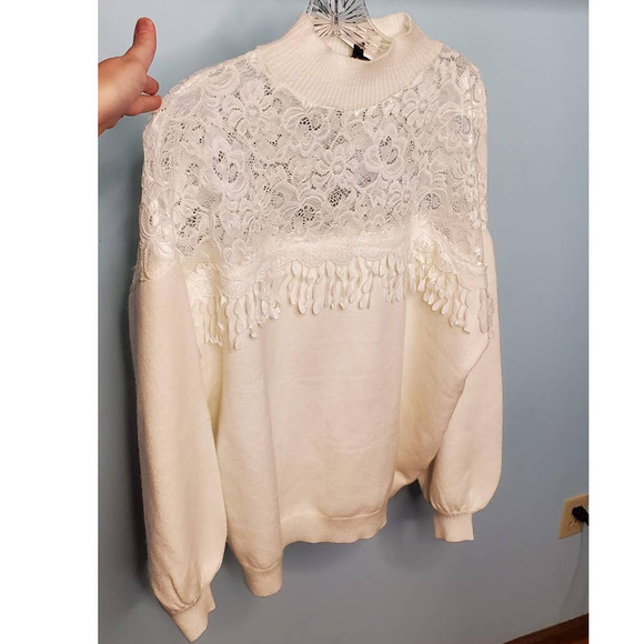 NWT! Racheal Super Soft Let It Snow Chic Lace-Detail Cream Sweater Plus Size 3XL - Picture 1 of 9